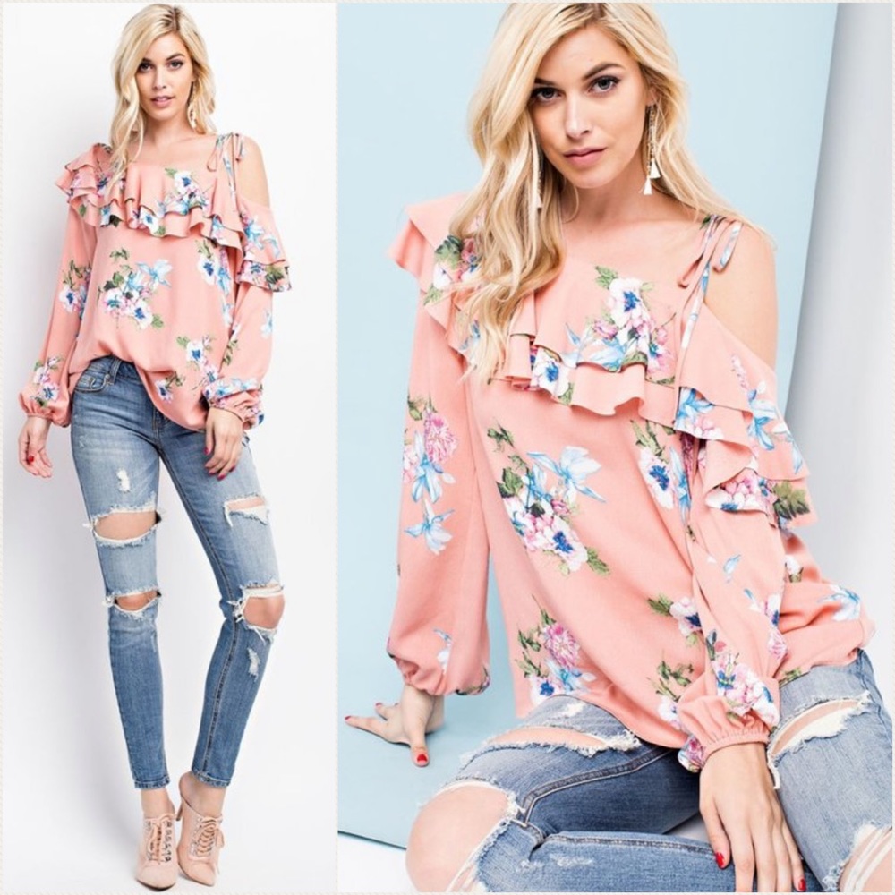 Stunning coral floral spring top